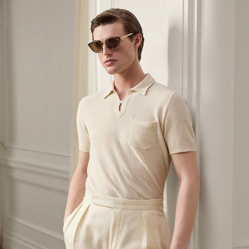 Pull texturé col polo soie et lin - Purple Label - Modalova