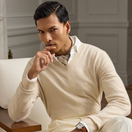 Pull col en V cachemire - Purple Label - Modalova