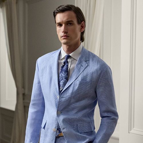 Veste faite main en lin pied-de-poule - Purple Label - Modalova