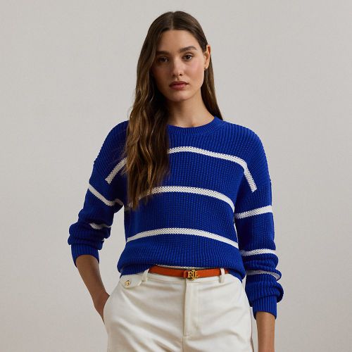 Pull rayé et côtelé à col rond en coton - Lauren - Modalova
