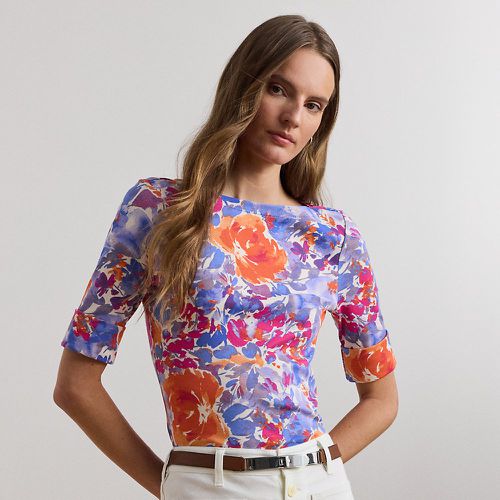 T-shirt encolure bateau fleuri en coton - Lauren - Modalova