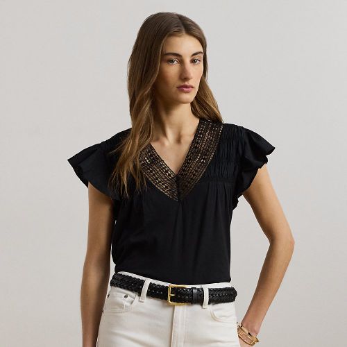 T-shirt volanté en jersey à dentelle - Lauren - Modalova