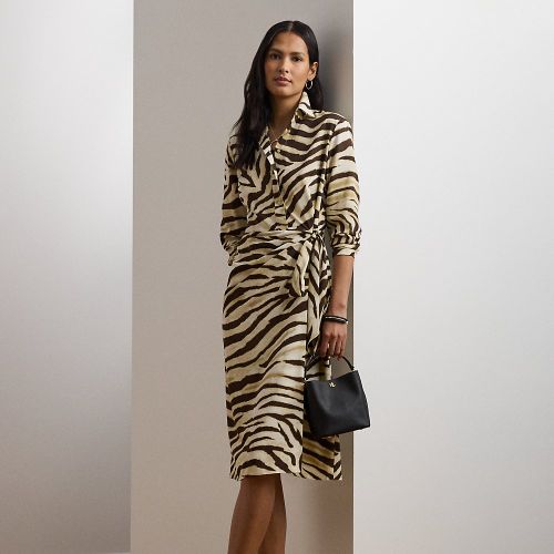 Robe-chemise motif zébré à nouer crêpe - Lauren - Modalova