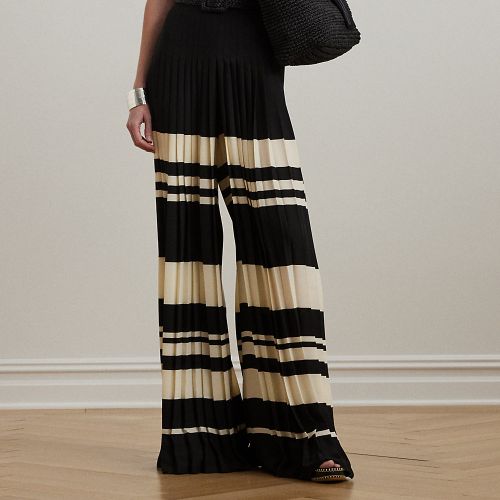Pantalon large rayé à pinces georgette - Lauren - Modalova
