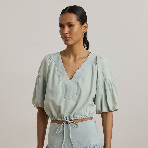 Chemisier court manches ballons chambray - Lauren - Modalova