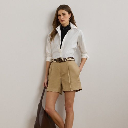 Short à pinces en sergé de lin mélangé - Lauren - Modalova