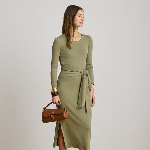 Robe col rond devant noué coton mélangé - Lauren - Modalova