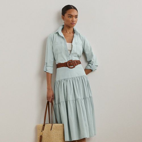 Jupe gitane mi-longue en chambray - Lauren - Modalova