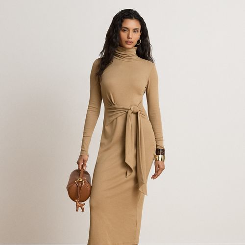 Robe col roulé devant lacé coton mélangé - Lauren - Modalova