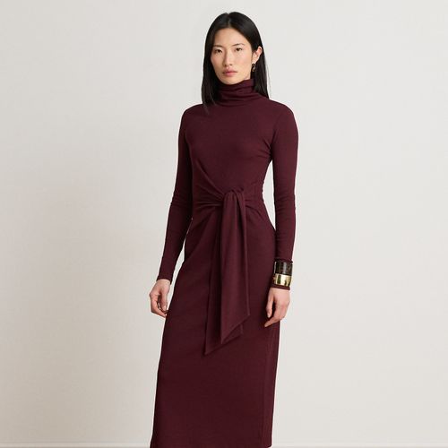 Robe col roulé devant lacé coton mélangé - Lauren - Modalova