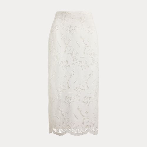 Jupe crayon mi-longue brodée motif coton - Lauren - Modalova