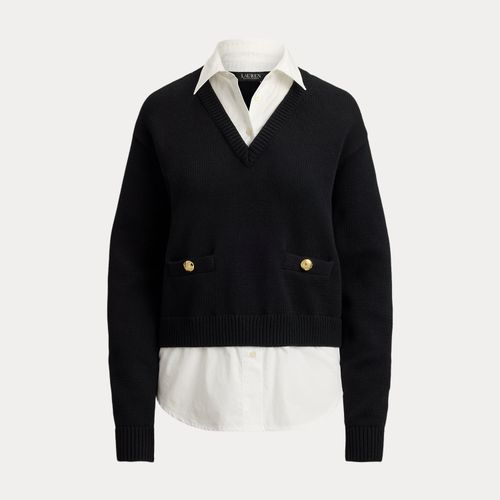 Pull superposé bordure boutonnée coton - Lauren - Modalova