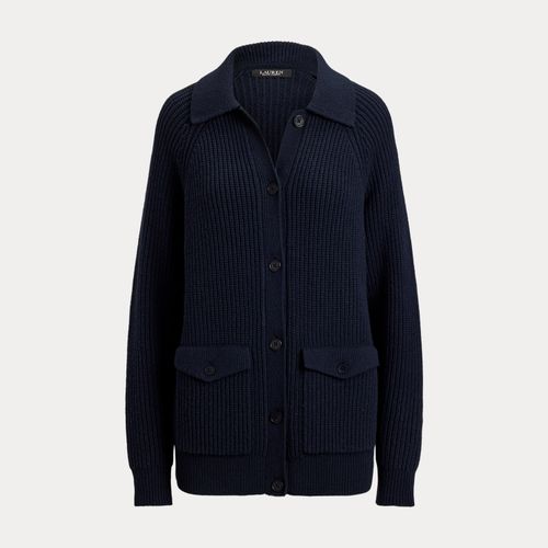 Cardigan côtelé à col en laine mélangée - Lauren - Modalova