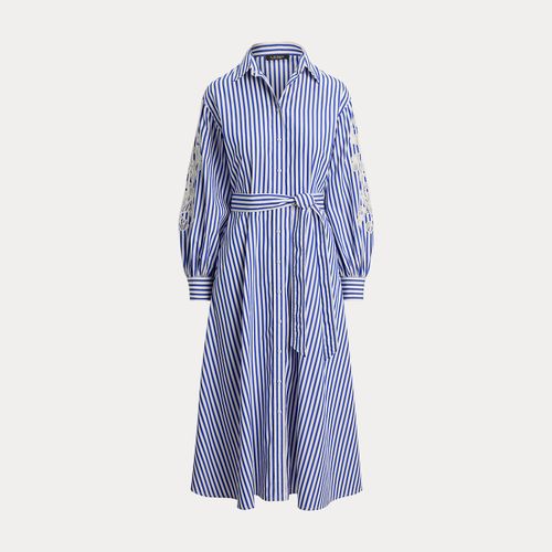 Robe-chemise rayée en popeline brodée - Lauren - Modalova