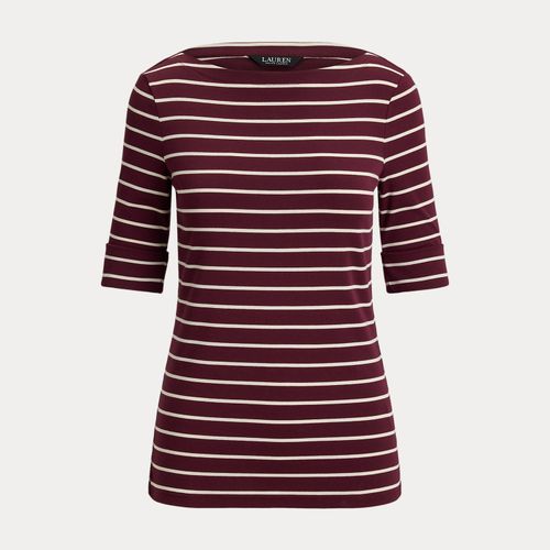 T-shirt rayé à encolure bateau en coton - Lauren - Modalova