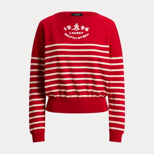 Pull rayé encolure bateau et logo coton - Lauren - Modalova