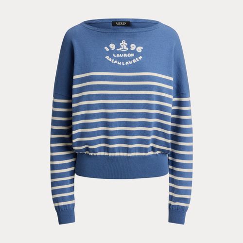 Pull rayé encolure bateau et logo coton - Lauren - Modalova