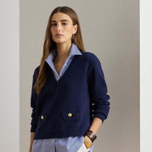 Pull superposé bordure boutonnée coton - Lauren - Modalova