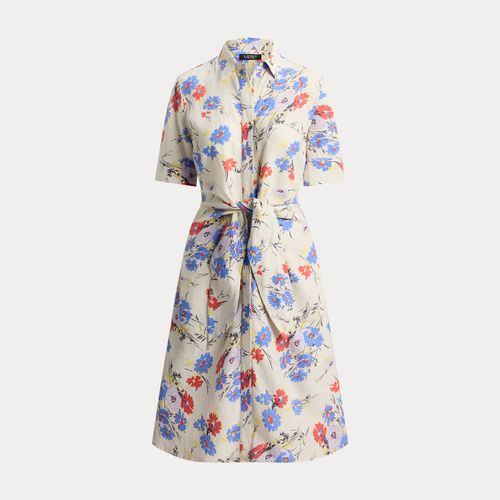 Robe-chemise fleurie lin à nouer devant - Lauren - Modalova