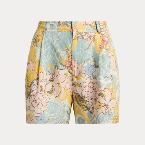 Short fleuri à pinces en lin - Lauren - Modalova