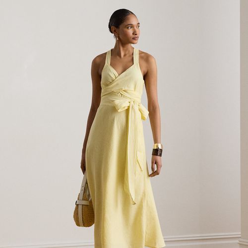 Robe mi-longue rayée lin à lacets - Lauren - Modalova
