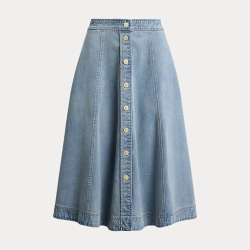 Jupe mi-longue boutonnée devant en denim - Lauren - Modalova