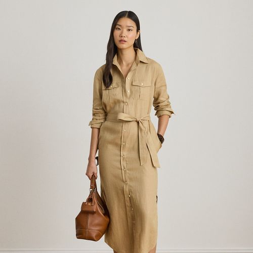 Robe-chemise ceinturée mi-longue en lin - Lauren - Modalova