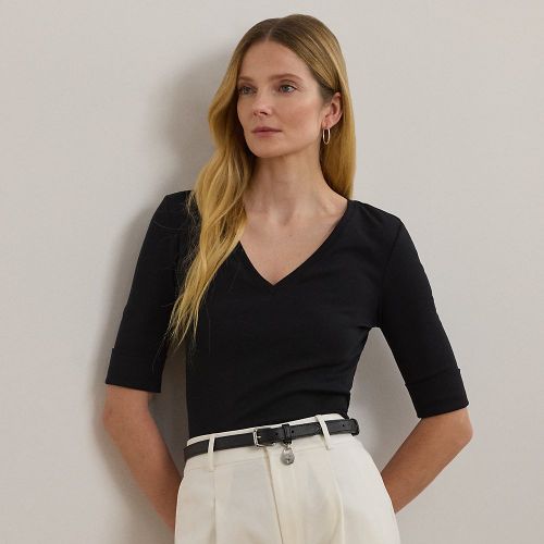 Petite - T-shirt manches aux coudes coton stretch - Lauren Petite - Modalova