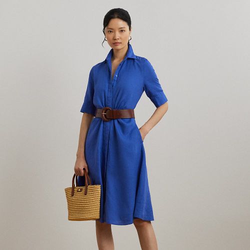 Petite - Robe-chemise à plastron lacé en lin - Lauren Petite - Modalova