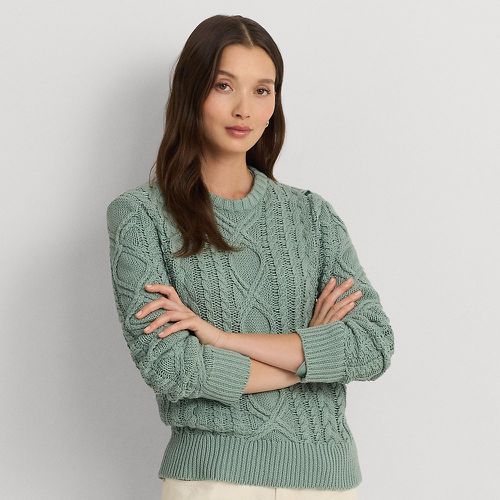 Petite - Pull col rond motif tricot d'Aran coton - Lauren Petite - Modalova