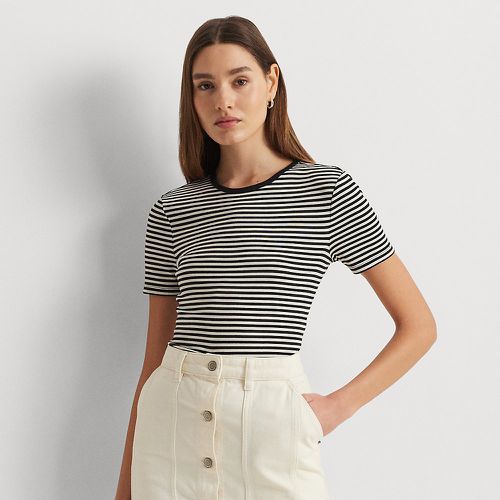 Petite - T-shirt à col rond en coton stretch rayé - Lauren Petite - Modalova
