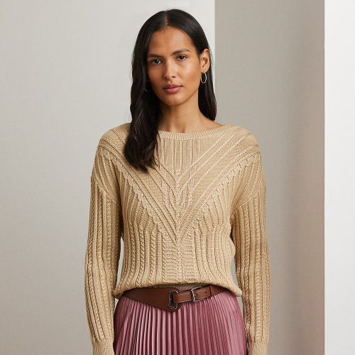 Petite - Pull torsadé à encolure bateau en coton - Lauren Petite - Modalova