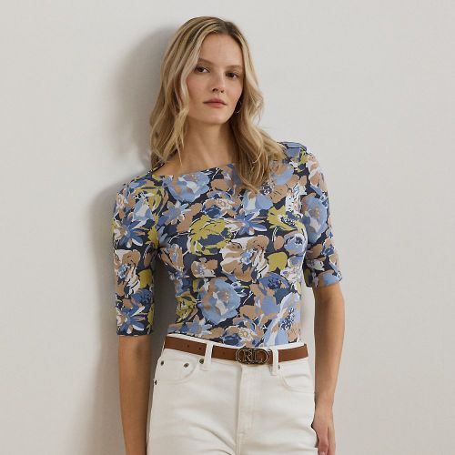 Petite - T-shirt encolure bateau fleuri en coton - Lauren Petite - Modalova