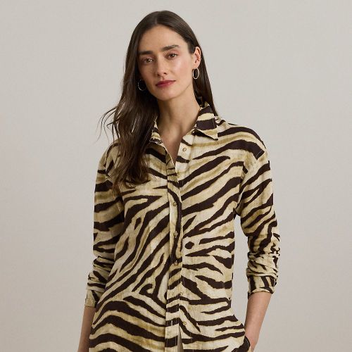 Petite - Chemise à motif zébré Relaxed Fit en lin - Lauren Petite - Modalova