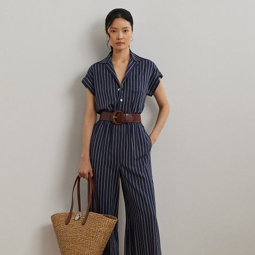 Petite - Combinaison jambe large ceinturée rayée - Lauren Petite - Modalova