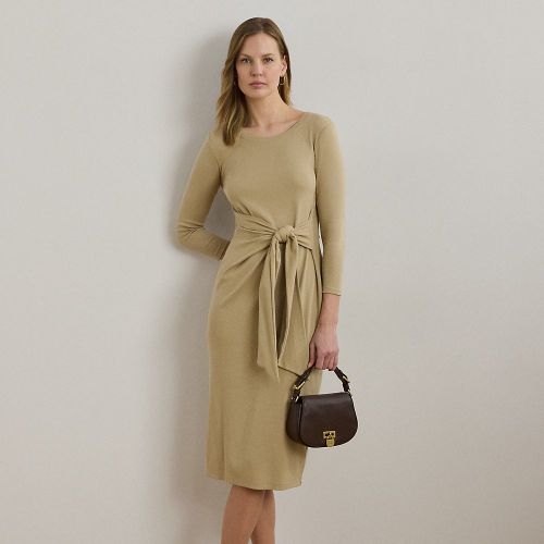 Petite - Robe col rond devant noué coton mélangé - Lauren Petite - Modalova