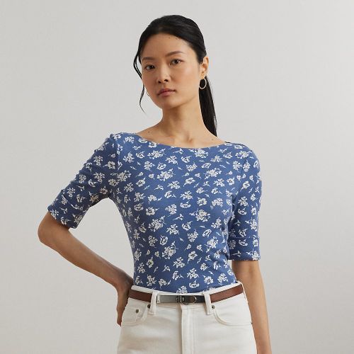Petite - T-shirt encolure bateau fleuri en coton - Lauren Petite - Modalova