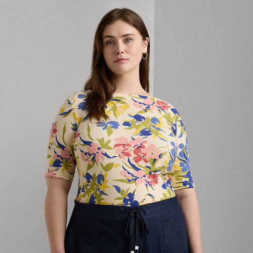 Grandes Tailles - T-shirt encolure bateau fleuri en coton - Lauren Curve - Modalova