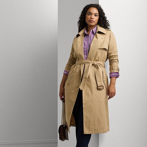 Grandes Tailles - Trench-coat ceinturé hydrofuge en sergé - Lauren Curve - Modalova