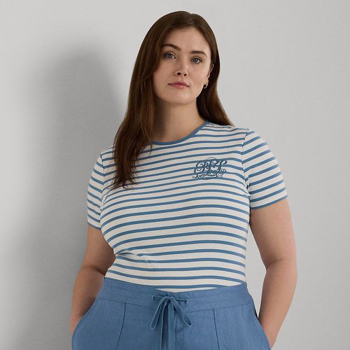 Grandes Tailles - T-shirt à col rond en coton stretch rayé - Lauren Curve - Modalova
