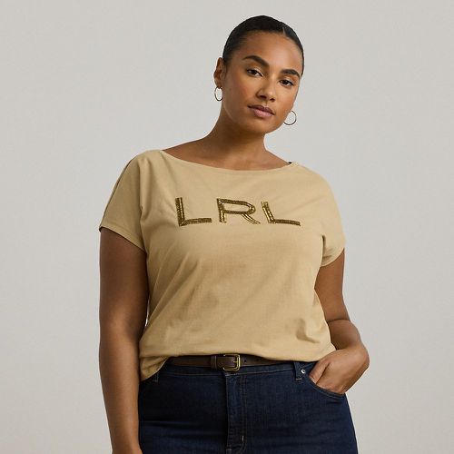 Grandes Tailles - T-shirt jersey de coton avec logo perlé - Lauren Curve - Modalova