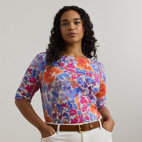 Grandes Tailles - T-shirt encolure bateau fleuri en coton - Lauren Curve - Modalova