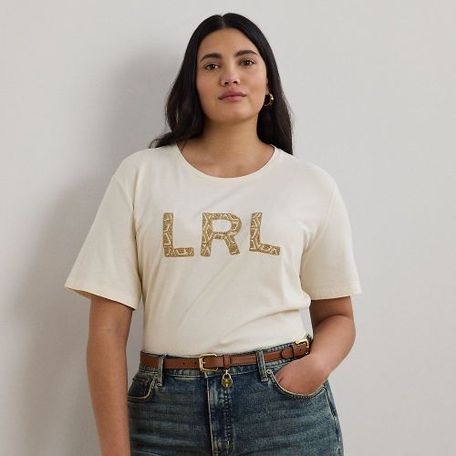 Grandes Tailles - T-shirt jersey coton logo point de nœud - Lauren Curve - Modalova