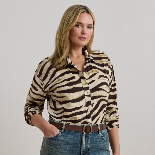 Grandes Tailles - Chemise à motif zébré Relaxed Fit en lin - Lauren Curve - Modalova