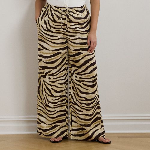 Grandes Tailles - Pantalon jambe large motif zébré en lin - Lauren Curve - Modalova