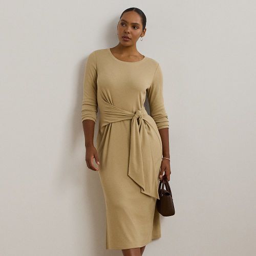 Grandes Tailles - Robe col rond devant lacé coton mélangé - Lauren Curve - Modalova