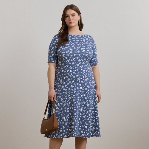Grandes Tailles - Robe mi-longue fleurie en coton stretch - Lauren Curve - Modalova
