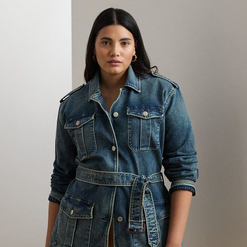 Grandes Tailles - Veste de treillis ceinturée en denim - Lauren Curve - Modalova