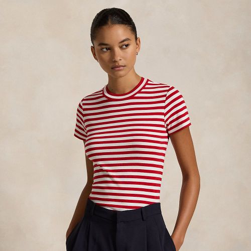 T-shirt à col rond côtelé en coton rayé - Polo Ralph Lauren - Modalova