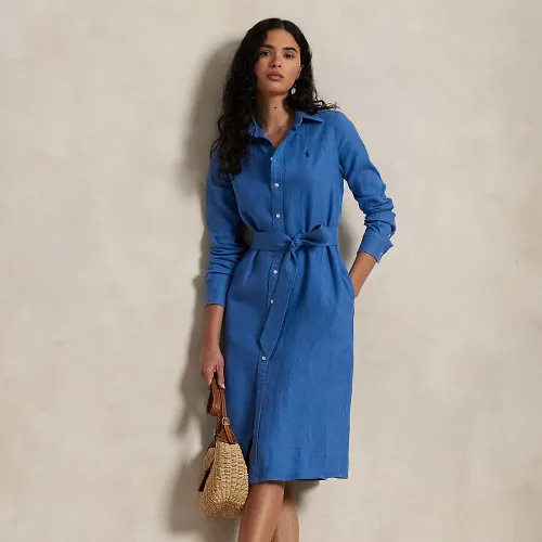 Robe-chemise ceinturée en lin - Polo Ralph Lauren - Modalova